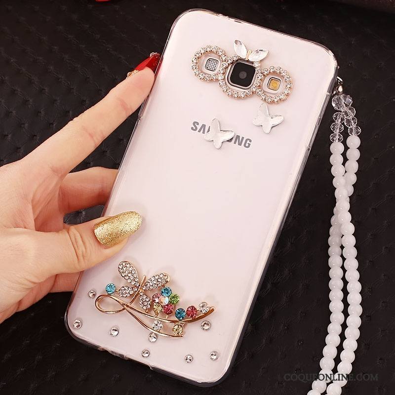 Samsung Galaxy A7 2015 Coque Protection Étui Étoile Ornements Suspendus Strass Incassable Blanc