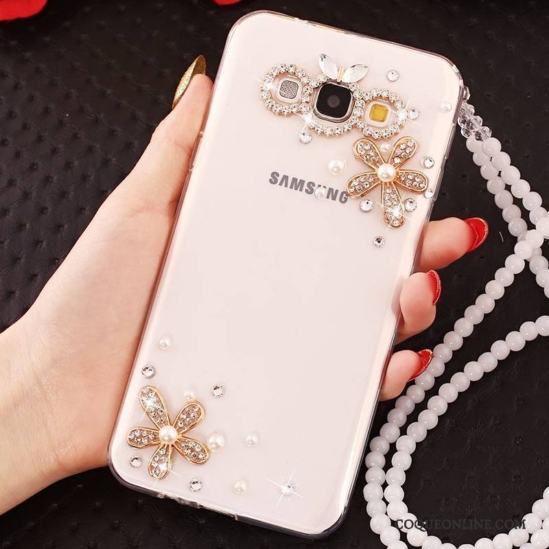 Samsung Galaxy A7 2015 Coque Protection Étui Étoile Ornements Suspendus Strass Incassable Blanc