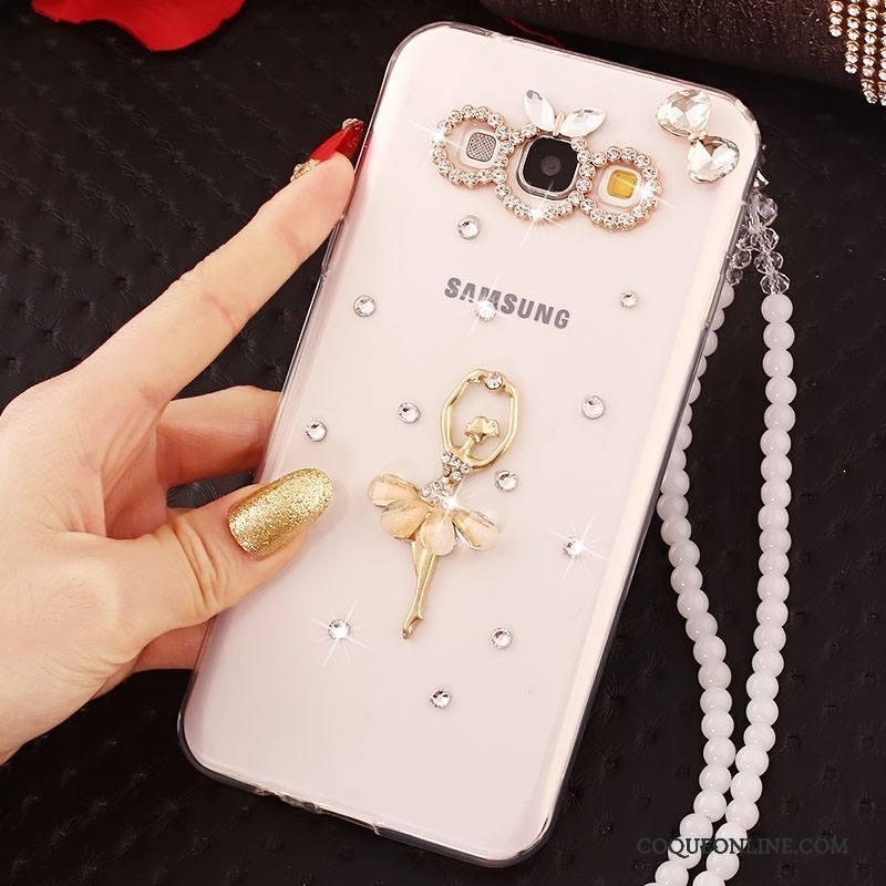 Samsung Galaxy A7 2015 Coque Protection Étui Étoile Ornements Suspendus Strass Incassable Blanc