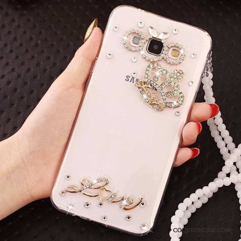 Samsung Galaxy A7 2015 Coque Protection Étui Étoile Ornements Suspendus Strass Incassable Blanc