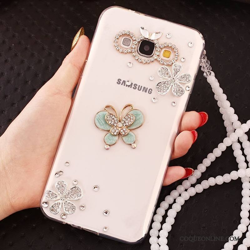 Samsung Galaxy A7 2015 Coque Protection Étui Étoile Ornements Suspendus Strass Incassable Blanc