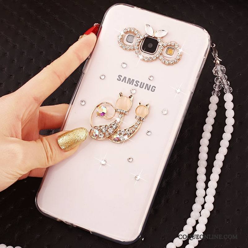 Samsung Galaxy A7 2015 Coque Protection Étui Étoile Ornements Suspendus Strass Incassable Blanc