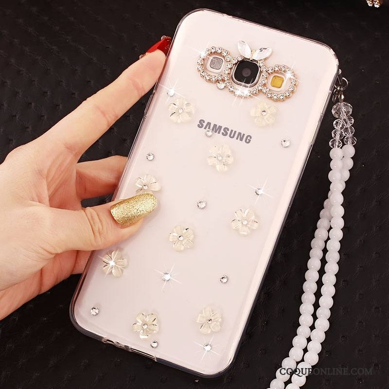 Samsung Galaxy A7 2015 Coque Protection Étui Étoile Ornements Suspendus Strass Incassable Blanc