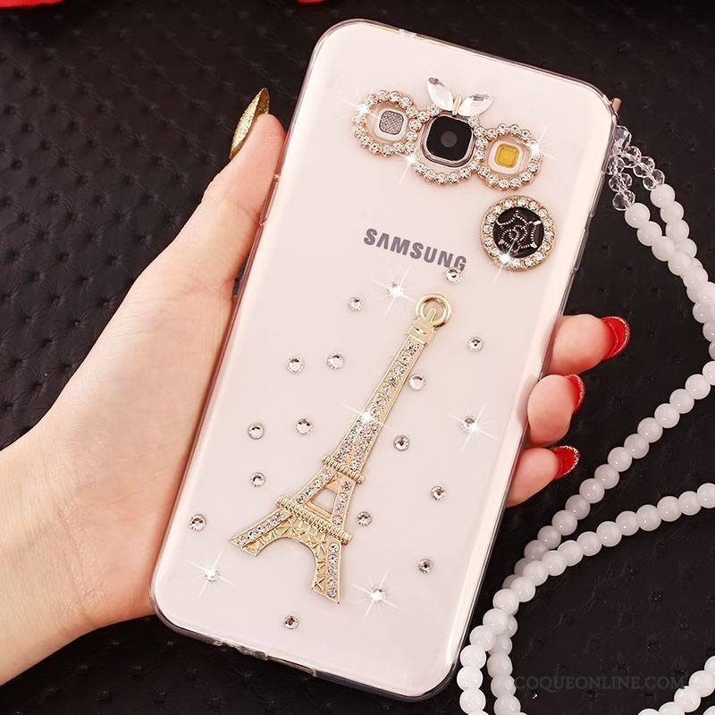 Samsung Galaxy A7 2015 Coque Protection Étui Étoile Ornements Suspendus Strass Incassable Blanc