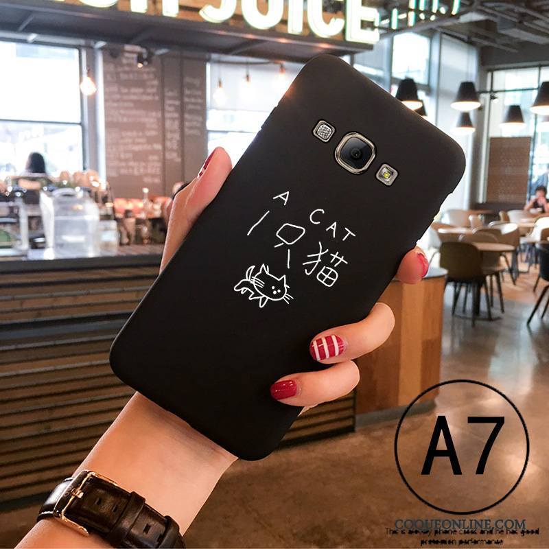 Samsung Galaxy A7 2015 Coque Très Mince Dessin Animé Délavé En Daim Créatif Fluide Doux Tout Compris Noir