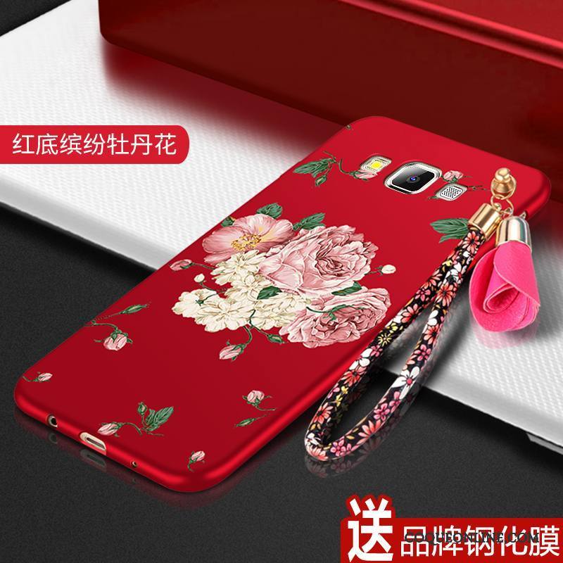 Samsung Galaxy A7 2015 Coque Étoile Tendance Fluide Doux Délavé En Daim Silicone Tout Compris Rouge