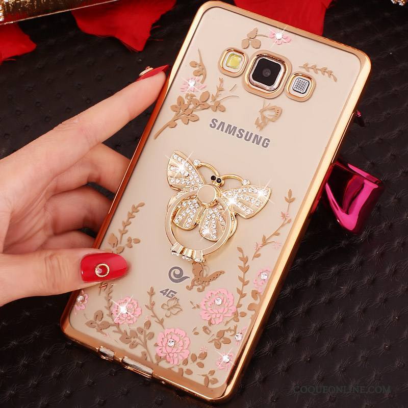 Samsung Galaxy A7 2015 Coque Étui Silicone Étoile Tendance Or Rose Support Incassable