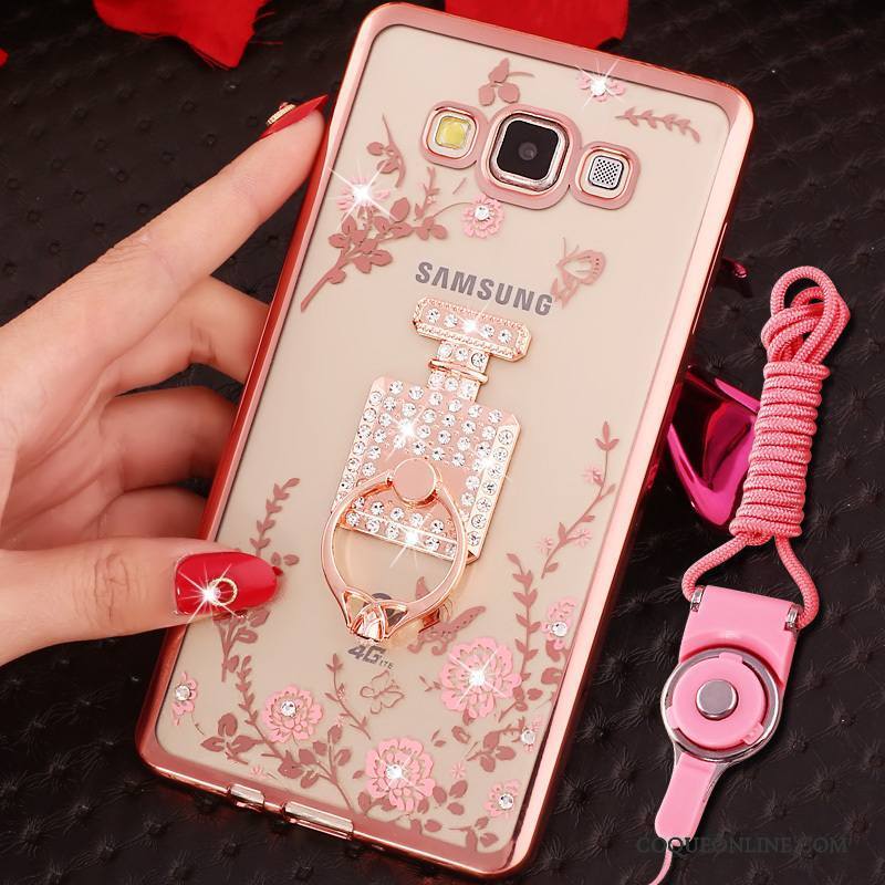 Samsung Galaxy A7 2015 Coque Étui Silicone Étoile Tendance Or Rose Support Incassable