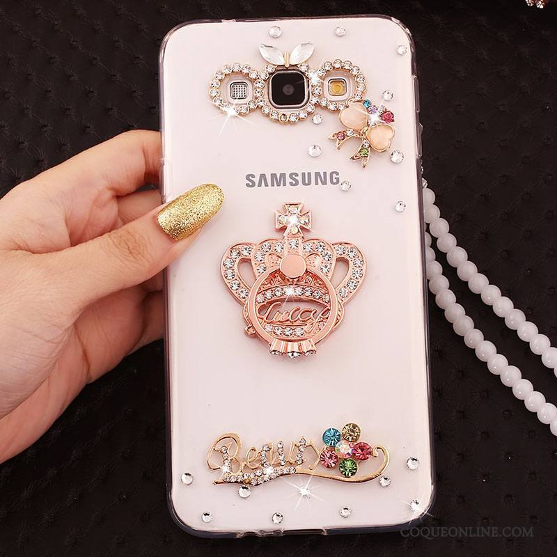 Samsung Galaxy A7 2015 Cristal Étui Rose Anneau Or Coque De Téléphone Étoile