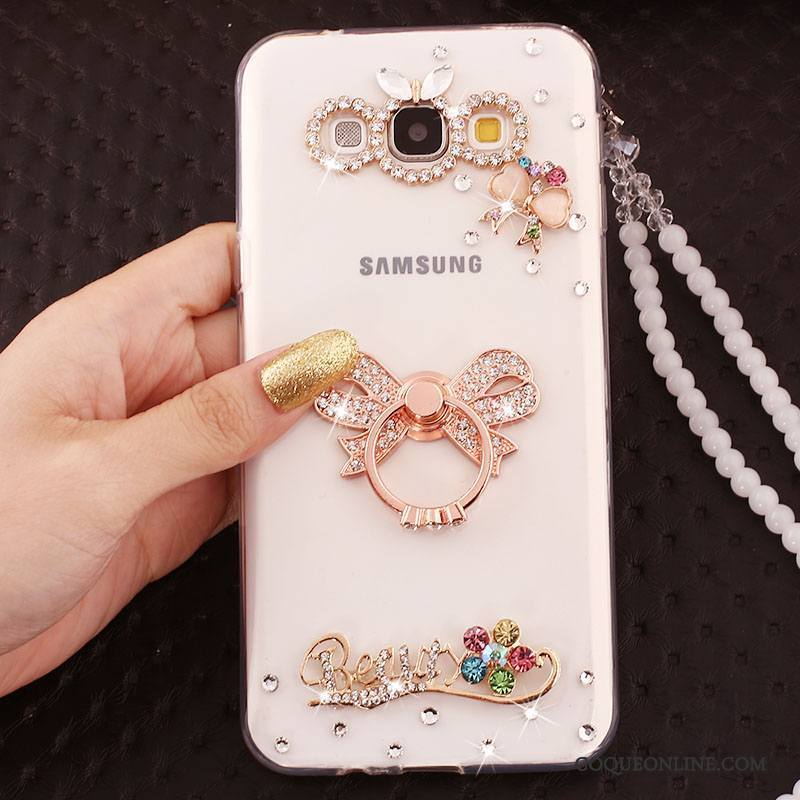 Samsung Galaxy A7 2015 Cristal Étui Rose Anneau Or Coque De Téléphone Étoile