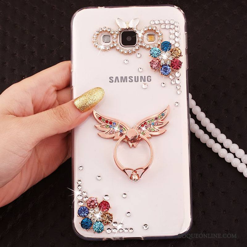 Samsung Galaxy A7 2015 Cristal Étui Rose Anneau Or Coque De Téléphone Étoile