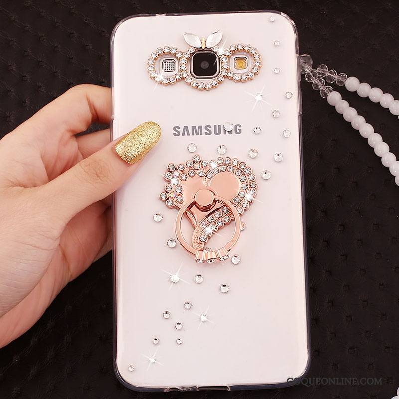 Samsung Galaxy A7 2015 Cristal Étui Rose Anneau Or Coque De Téléphone Étoile