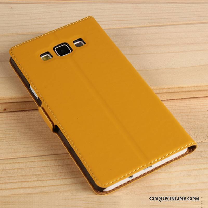 Samsung Galaxy A7 2015 Étoile Coque De Téléphone Jaune Étui En Cuir Cuir Véritable Protection Téléphone Portable
