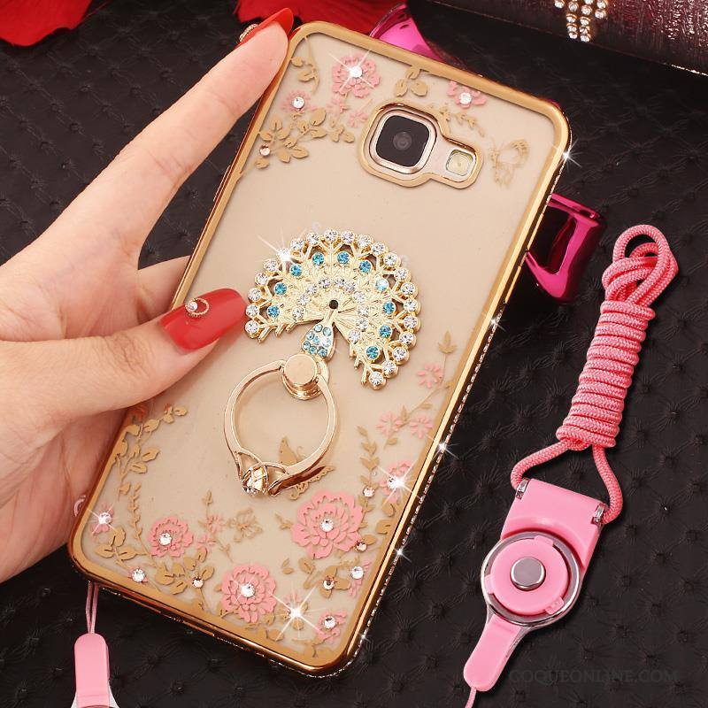 Samsung Galaxy A7 2016 Coque Incassable Protection Strass Or Étoile Anneau Étui