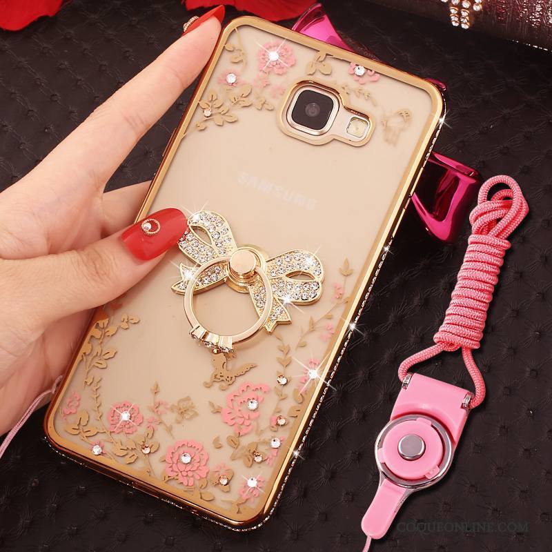 Samsung Galaxy A7 2016 Coque Incassable Protection Strass Or Étoile Anneau Étui