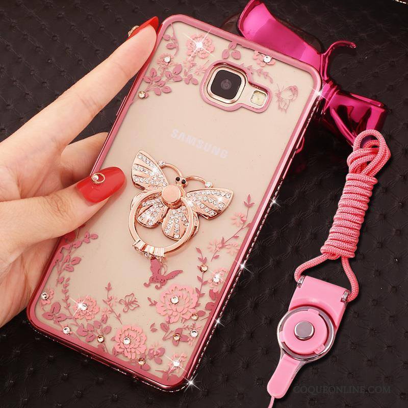 Samsung Galaxy A7 2016 Coque Incassable Protection Strass Or Étoile Anneau Étui