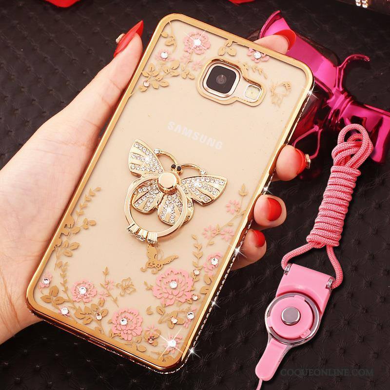 Samsung Galaxy A7 2016 Coque Incassable Protection Strass Or Étoile Anneau Étui