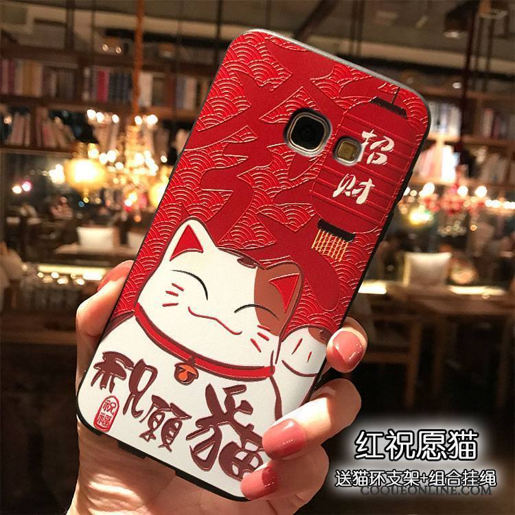 Samsung Galaxy A7 2017 Coque Charmant Silicone Étoile Étui Richesse Ornements Suspendus Rouge