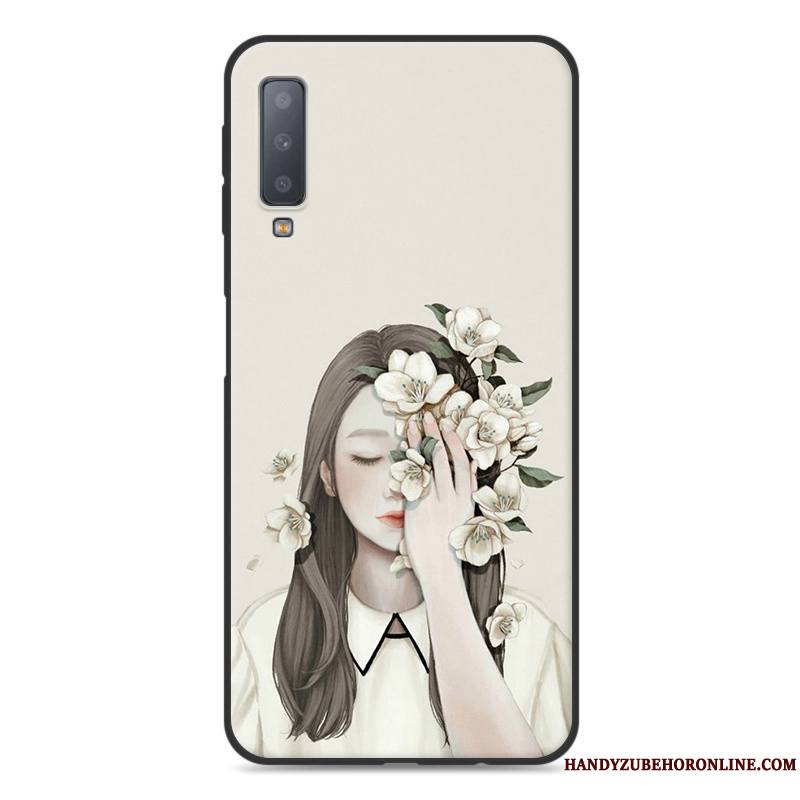 Samsung Galaxy A7 2018 Coque Silicone Étoile Incassable Blanc Étui Tendance Net Rouge