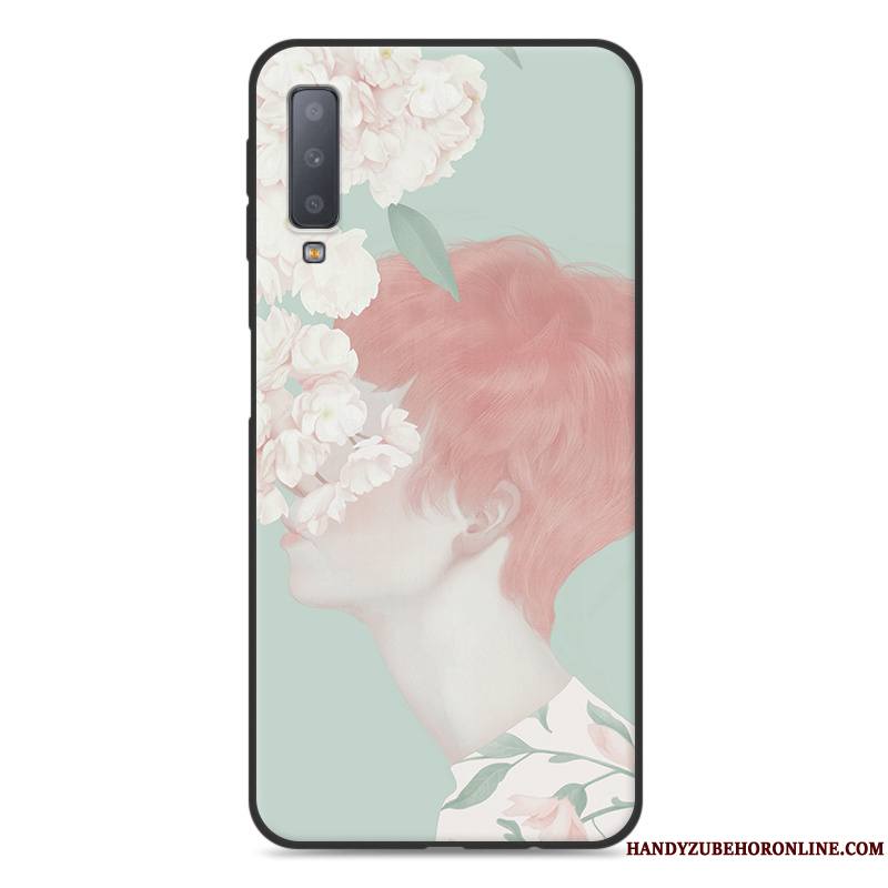 Samsung Galaxy A7 2018 Coque Silicone Étoile Incassable Blanc Étui Tendance Net Rouge