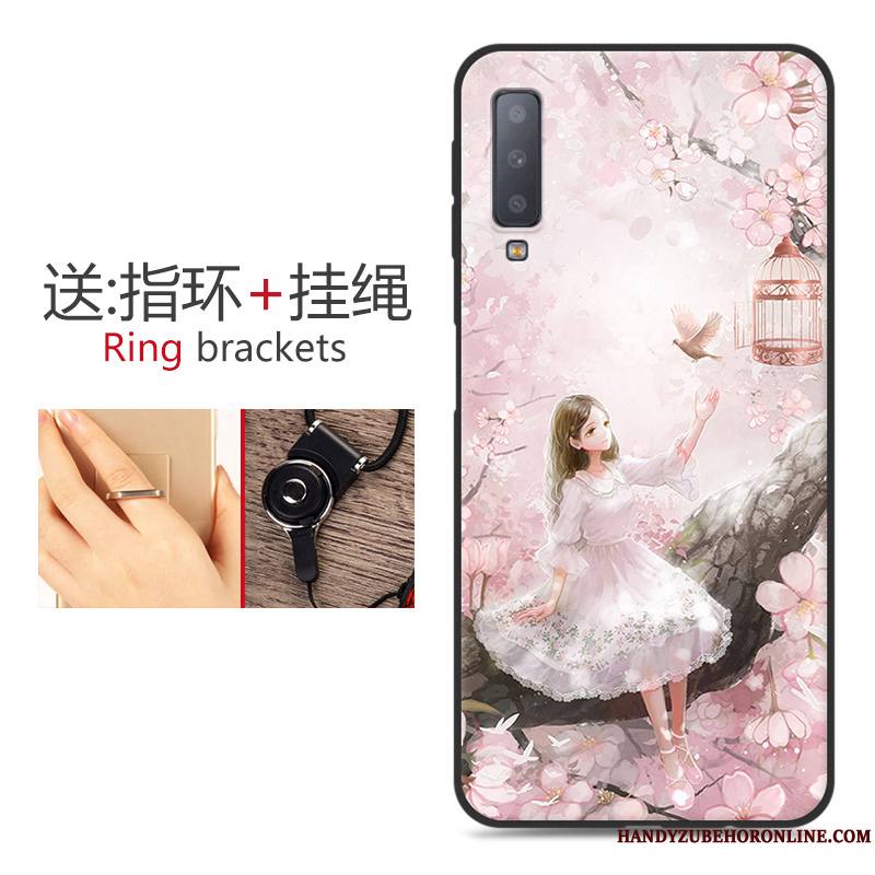 Samsung Galaxy A7 2018 Délavé En Daim Silicone Rose Amoureux Coque De Téléphone Étoile Tout Compris