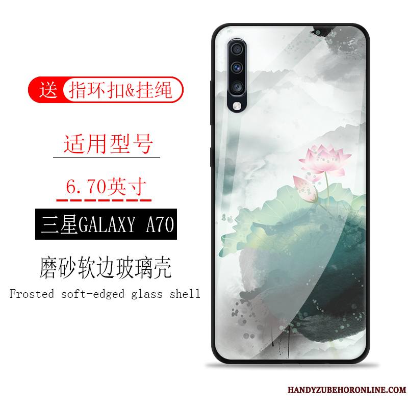 Samsung Galaxy A70 Coque De Téléphone Encre Protection Étui Tout Compris Verre Vert