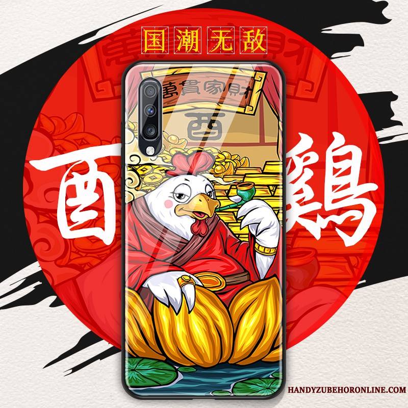 Samsung Galaxy A70 Coque De Téléphone Style Chinois Rouge Créatif Verre Protection Étui