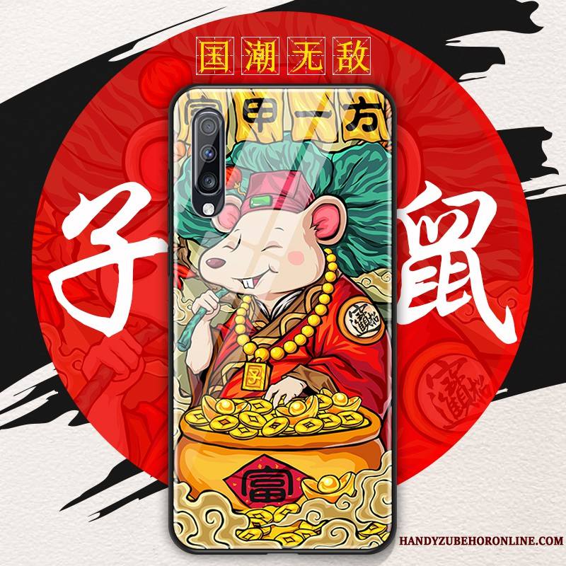 Samsung Galaxy A70 Coque De Téléphone Style Chinois Rouge Créatif Verre Protection Étui