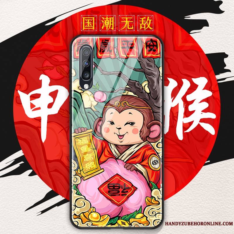 Samsung Galaxy A70 Coque De Téléphone Style Chinois Rouge Créatif Verre Protection Étui