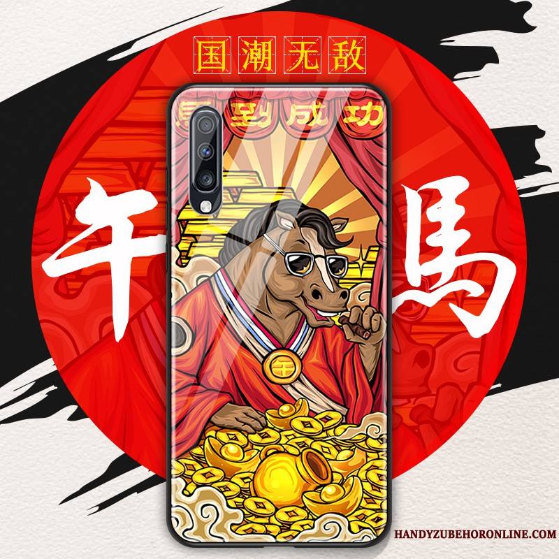 Samsung Galaxy A70 Coque De Téléphone Style Chinois Rouge Créatif Verre Protection Étui