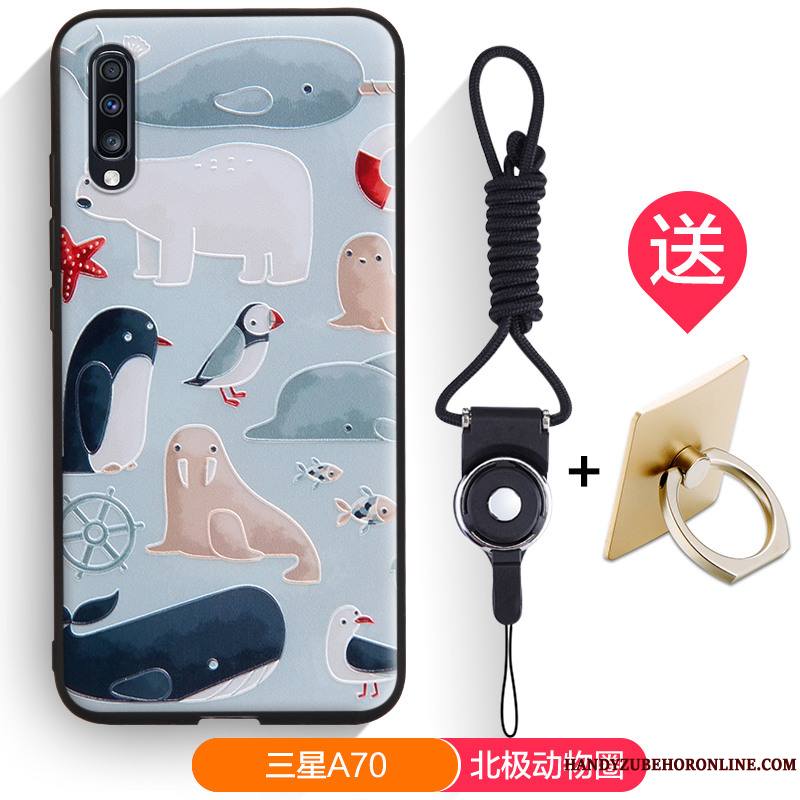 Samsung Galaxy A70 Coque Gaufrage Noir Tout Compris Dessin Animé Étoile Étui Fluide Doux