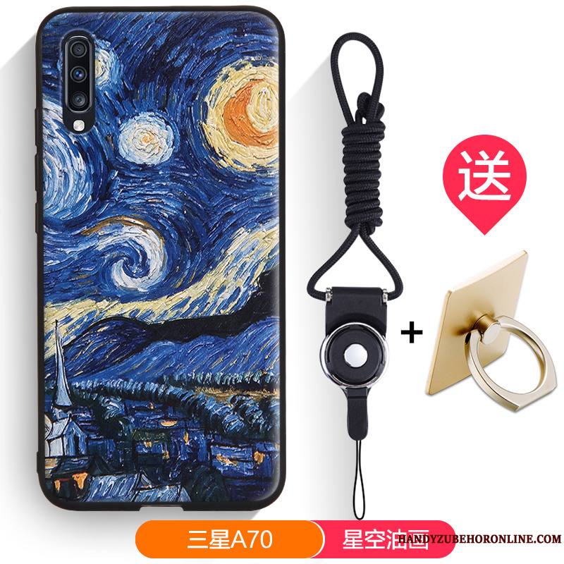 Samsung Galaxy A70 Coque Gaufrage Noir Tout Compris Dessin Animé Étoile Étui Fluide Doux