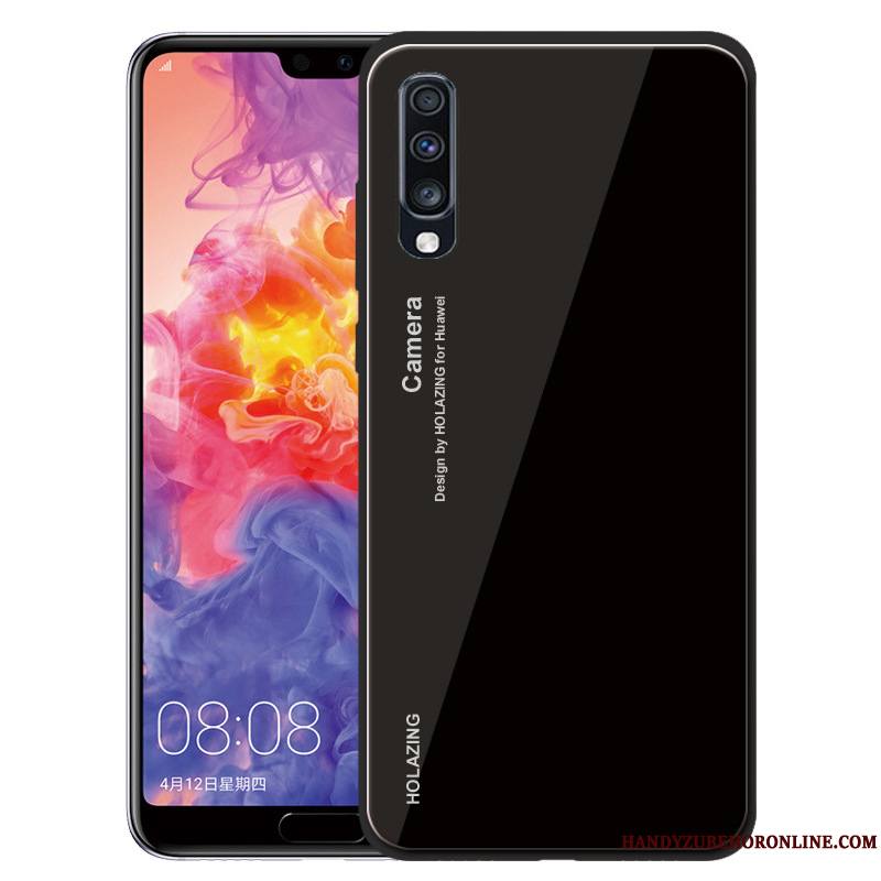 Samsung Galaxy A70 Couleur Unie Fluide Doux Étui Verre Vert Protection Coque De Téléphone