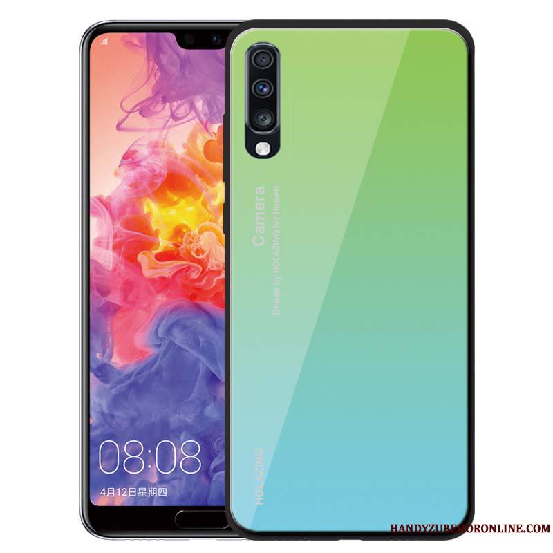 Samsung Galaxy A70 Couleur Unie Fluide Doux Étui Verre Vert Protection Coque De Téléphone