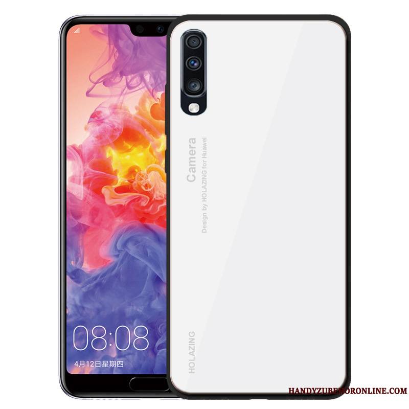 Samsung Galaxy A70 Couleur Unie Fluide Doux Étui Verre Vert Protection Coque De Téléphone