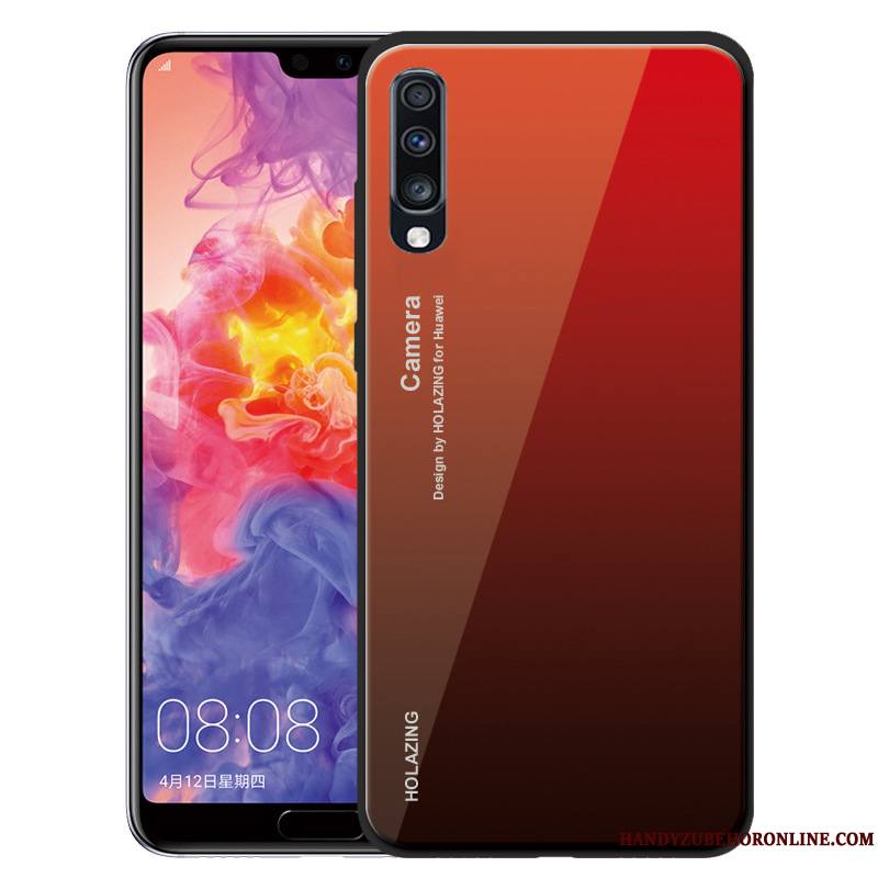 Samsung Galaxy A70 Couleur Unie Fluide Doux Étui Verre Vert Protection Coque De Téléphone