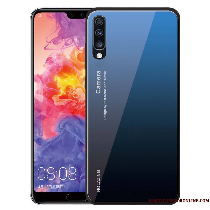 Samsung Galaxy A70 Couleur Unie Fluide Doux Étui Verre Vert Protection Coque De Téléphone