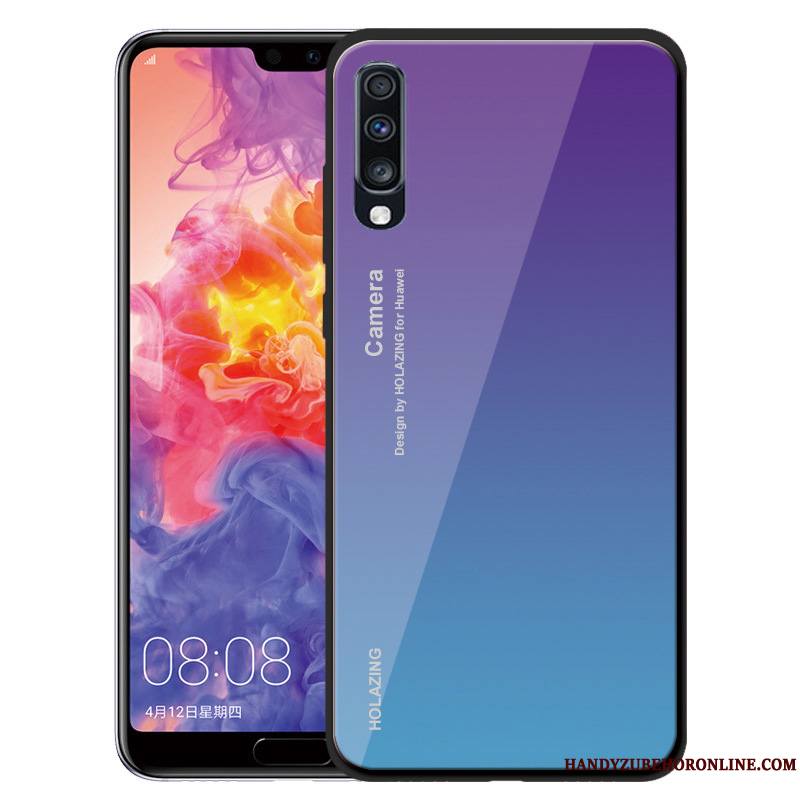 Samsung Galaxy A70 Couleur Unie Fluide Doux Étui Verre Vert Protection Coque De Téléphone