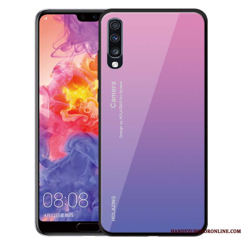 Samsung Galaxy A70 Couleur Unie Fluide Doux Étui Verre Vert Protection Coque De Téléphone