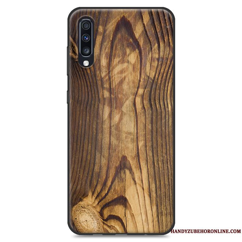 Samsung Galaxy A70 Dessin Animé Coque De Téléphone Téléphone Portable Gris Grain De Bois Marque De Tendance Silicone