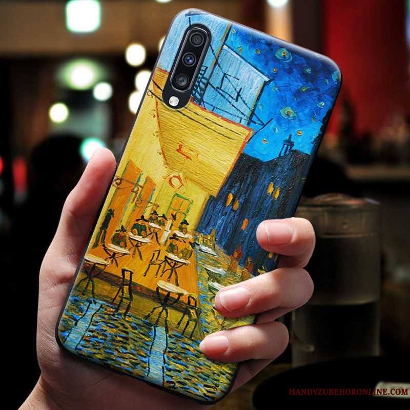 Samsung Galaxy A70 Europe Étoile Gaufrage Bleu Fluide Doux Coque De Téléphone Créatif