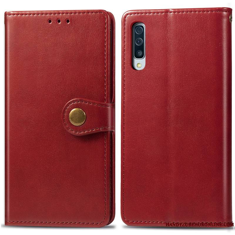 Samsung Galaxy A70s Similicuir Étoile Ornements Suspendus Coque De Téléphone Étui En Cuir Rouge Couleur Unie