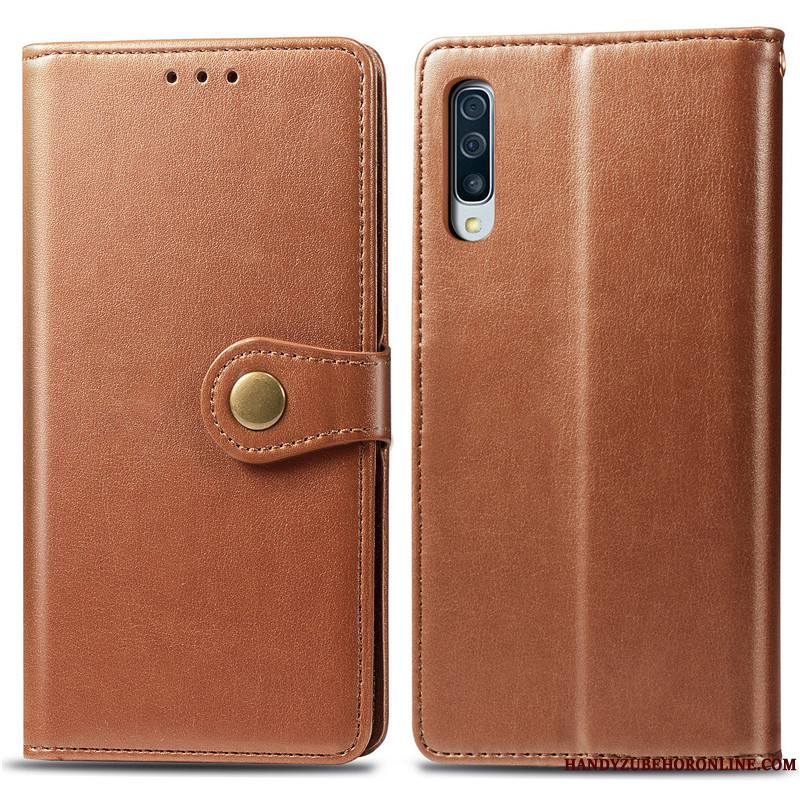 Samsung Galaxy A70s Similicuir Étoile Ornements Suspendus Coque De Téléphone Étui En Cuir Rouge Couleur Unie