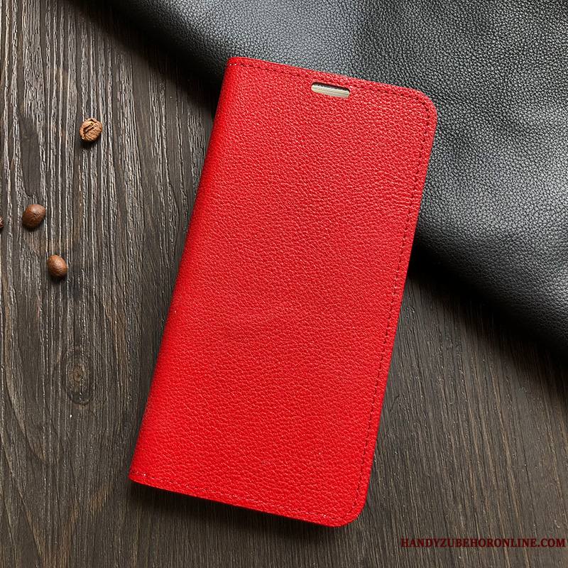 Samsung Galaxy A71 Coque De Téléphone Rouge Cuir Véritable Étoile Modèle Fleurie Étui Support