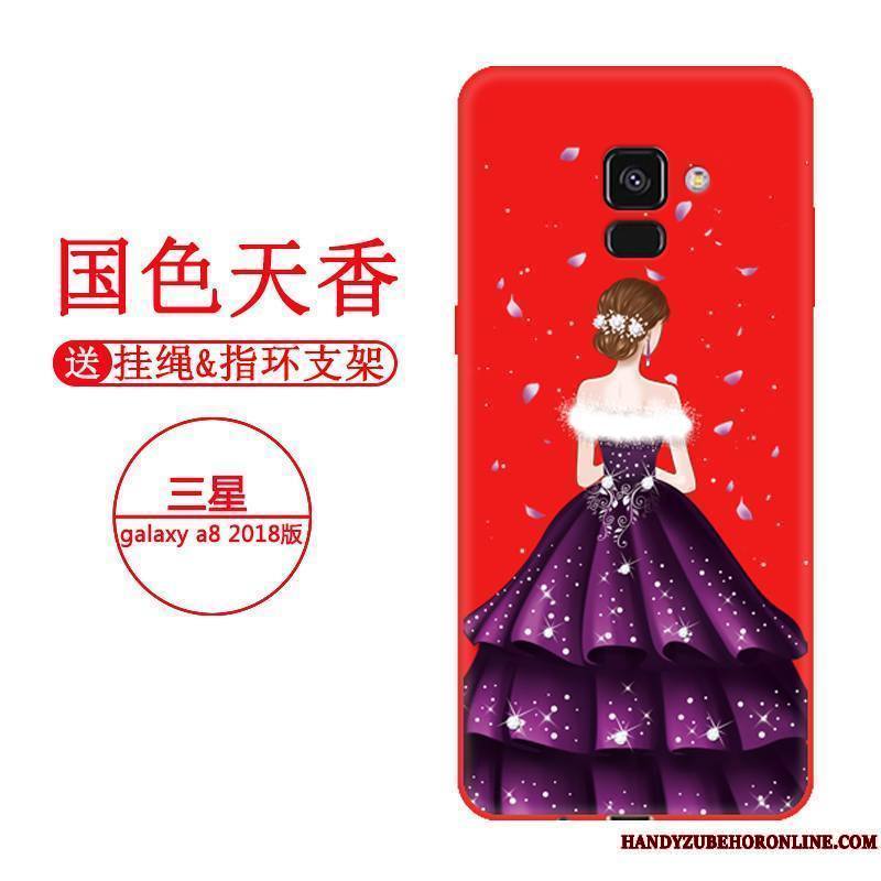 Samsung Galaxy A8 2018 Coque De Téléphone Étui Étoile Protection Rouge Délavé En Daim Incassable