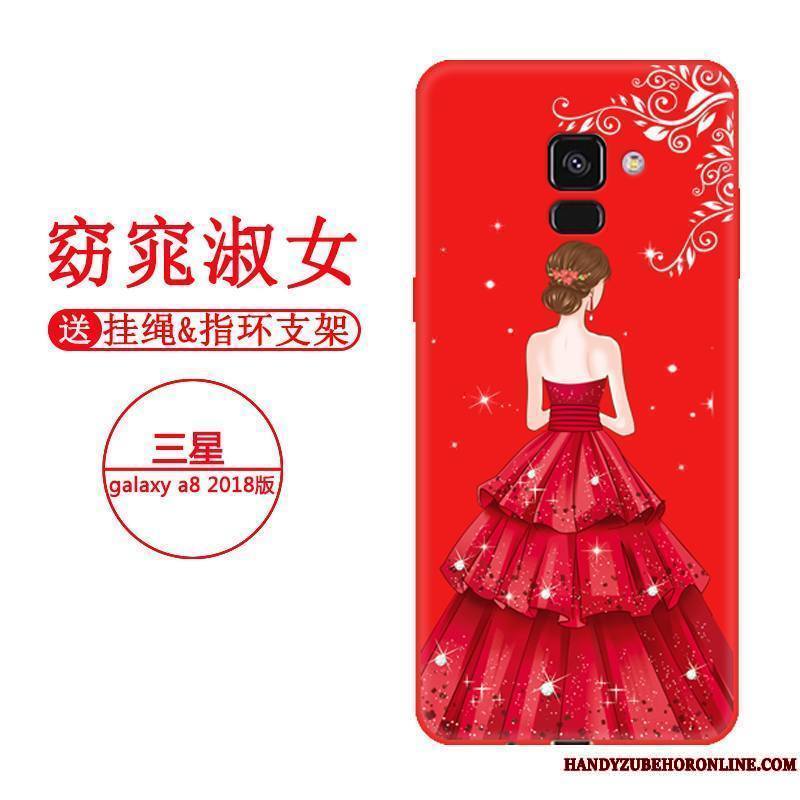 Samsung Galaxy A8 2018 Coque De Téléphone Étui Étoile Protection Rouge Délavé En Daim Incassable