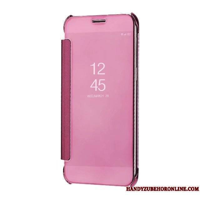 Samsung Galaxy A8 2018 Coque Placage Étui En Cuir Miroir Étoile Rose Téléphone Portable