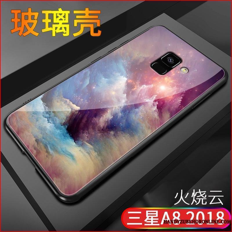 Samsung Galaxy A8 2018 Coque Violet Verre Étoile Silicone Tout Compris Fluide Doux