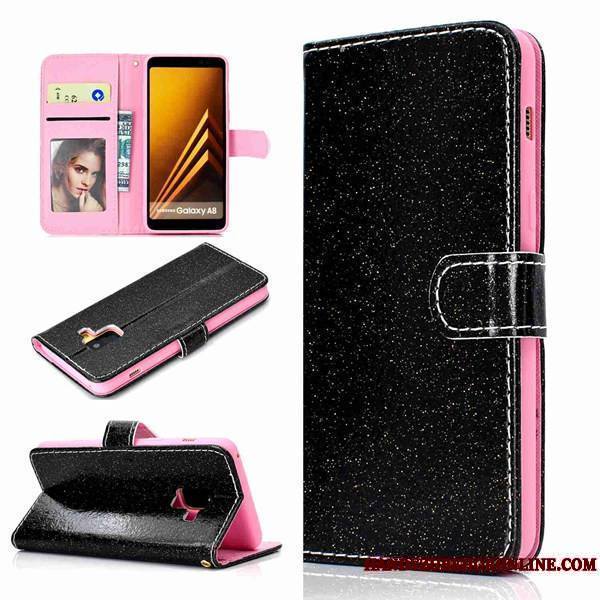 Samsung Galaxy A8 2018 Portefeuille Or Rose Coque De Téléphone Étoile Étui Incassable Ornements Suspendus