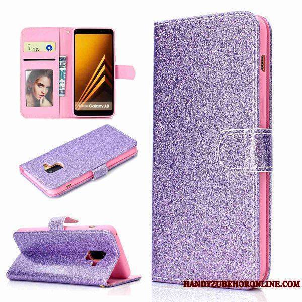 Samsung Galaxy A8 2018 Portefeuille Or Rose Coque De Téléphone Étoile Étui Incassable Ornements Suspendus